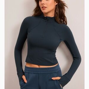 CRZ YOGA Butterluxe Half Zip Cropped Long Sleeve - small - Navy